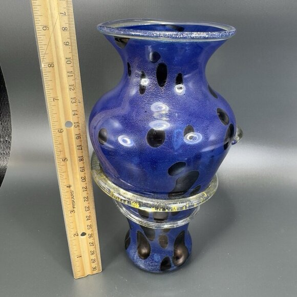 2001 Cliff Goodman Art Glass Vase Vessel Spiral Cobalt Blue Gold Specks Signed - Picture 2 of 16